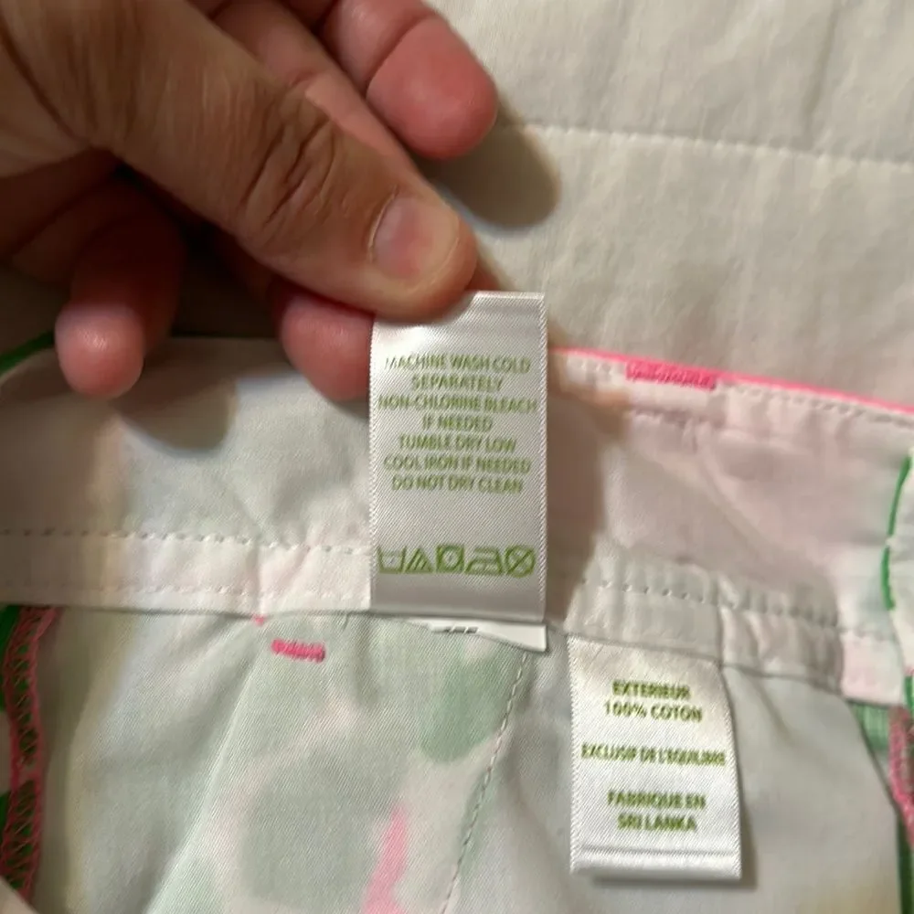 Lilly Pulitzer 00 5” The Callahan 💯 Cotton 4 Pocket White Green Pink Shorts